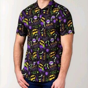 Batman Neon Rogues Gallery Button-up ShirtSmall NWT New Excellent Bat Signal